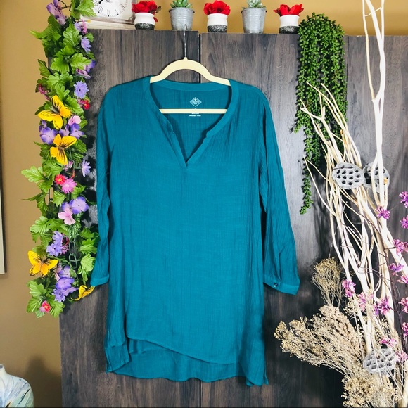 ^🌸5/$25🌸St. Johns Bay Teal V Neck Blouse Large - Picture 2 of 16